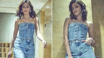 Ananya Panday rocks a chic denim strapless suit for Liger promotions