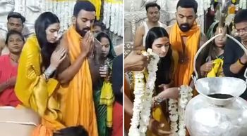 Athiya Shetty-KL Rahul take a holy trip to Ujjain to seek blessing at the famous Mahakaleshwar temple; SEE PICS!