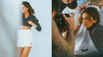 Deepika Padukone flashes her picture perfect smile as she channels her on-set vibe