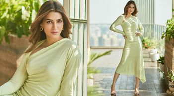 Kriti Sanon is a sight to behold as she opts for a subtle and simple look wearing a ruched dress by Victoria Beckham