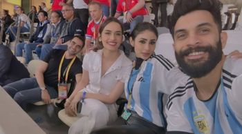 Glamorous actress Mouni Roy and her husband, Suraj Nambiar, attend FIFA World Cup Match; See More Insights!