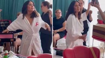 OMG! Salma Hayek Suffers WARDROBE MALFUNCTION While Dancing In A Social Media Video (View Clip)