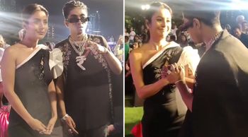 Bigg Boss stars Shehnaaz Gill and MC Stan interact with each other at an event and pose for pictures; Check out!