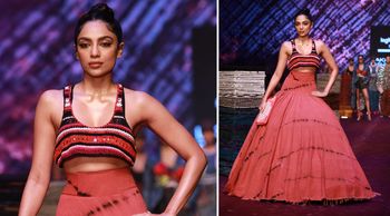 At Lakme Fashion Week 2022, Sobhita Dhulipala posed as the show-stopping model for Logitech X Saaksha & Kinni.