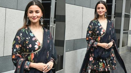 Mom-to-be Alia Bhatt in a gorgeous black floral kurti and sharara set exudes ethereal beauty
