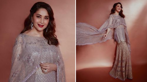Gorgeous! Madhuri Dixit looks dreamy in a lilac & gold sharara by Tarun Tahiliani