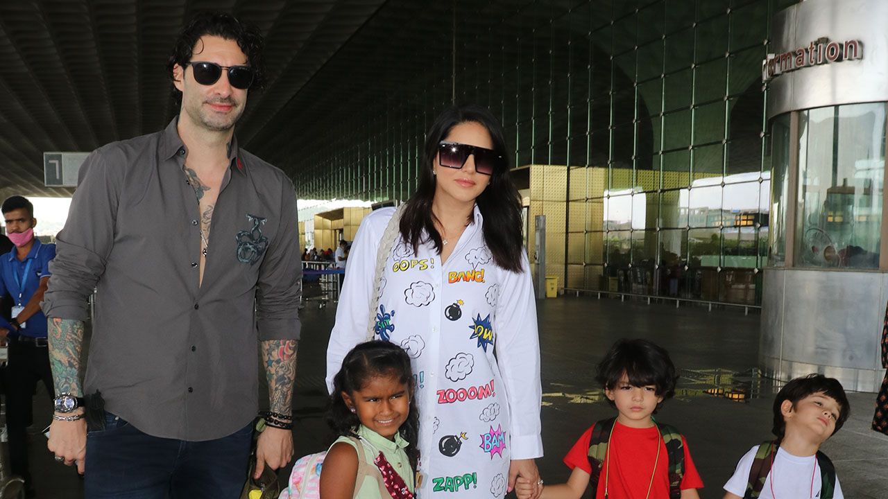 Sunny Leone with family spotted at airport departure