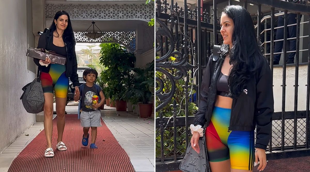 Oh No! Natasa Stankovic BODY SHAMED  As She Steps Out Of The Gym In Vibrant Cycling Shorts With Son Agastya Pandya (Watch Video)