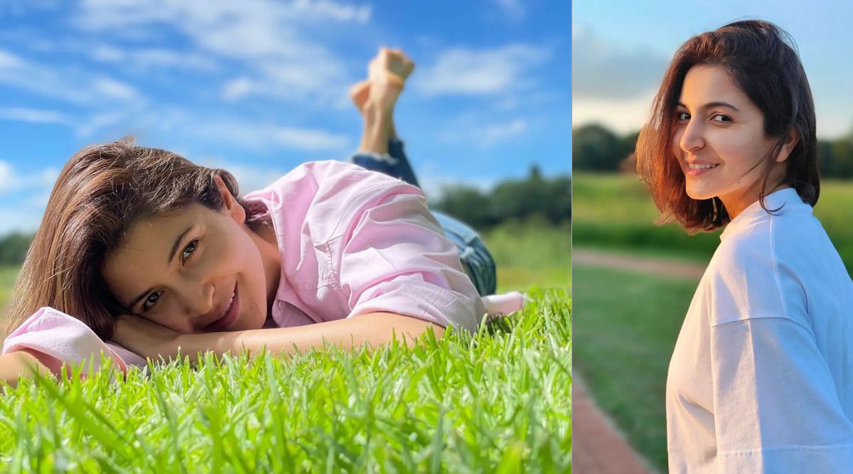 Anushka Sharma’s fresh air look; see her sunkissed photos as she lays over green grass