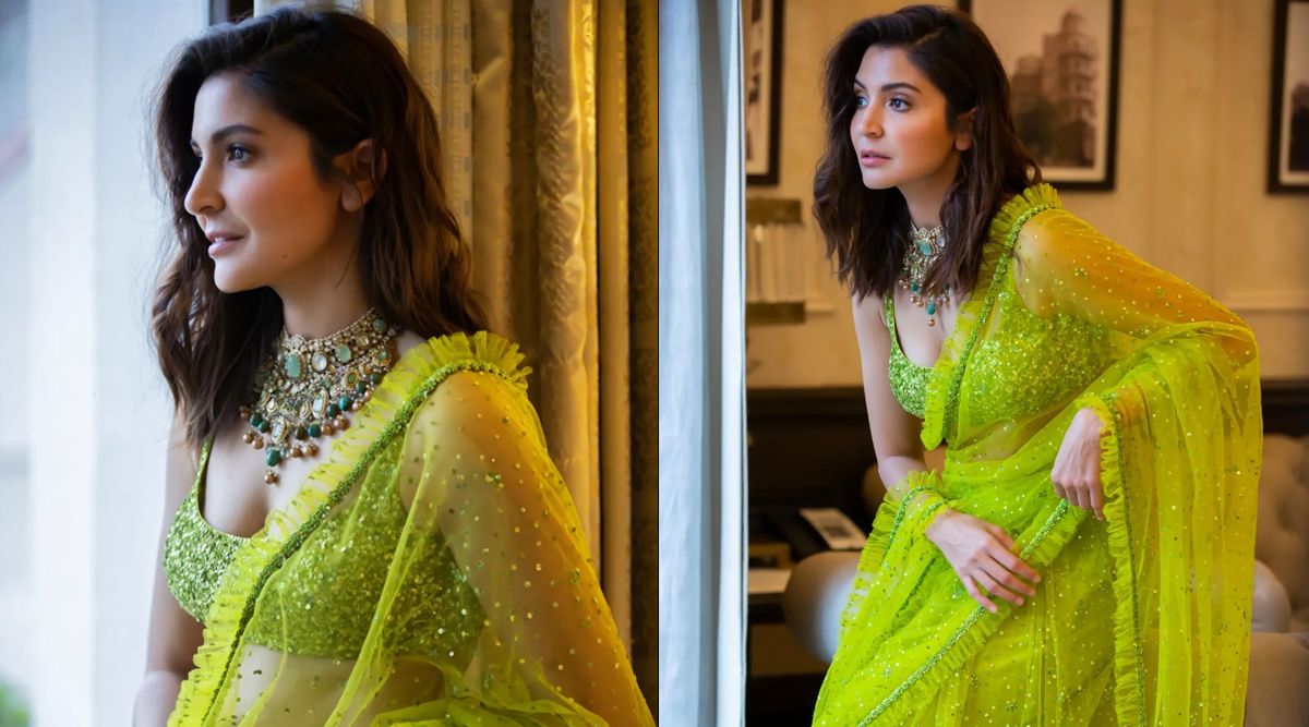 Anushka Sharma radiates festive vibes in a neon green Sabyasachi saree; Check out the stunning pics!