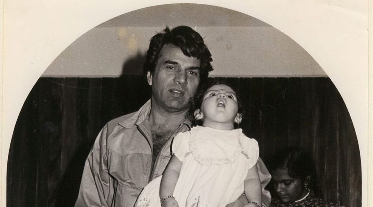 Dharmendra looks dashing as he holds his 'cub' Esha Deol in a childhood photo, and a fan comments, 'what a looker.'