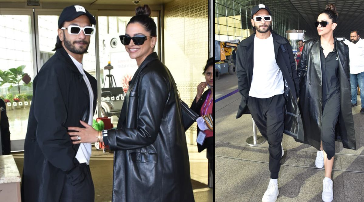 Bollywood Love birds Deepika Padukone and Ranveer Singh SLAY in Black-White outfit as they arrive at the airport! 