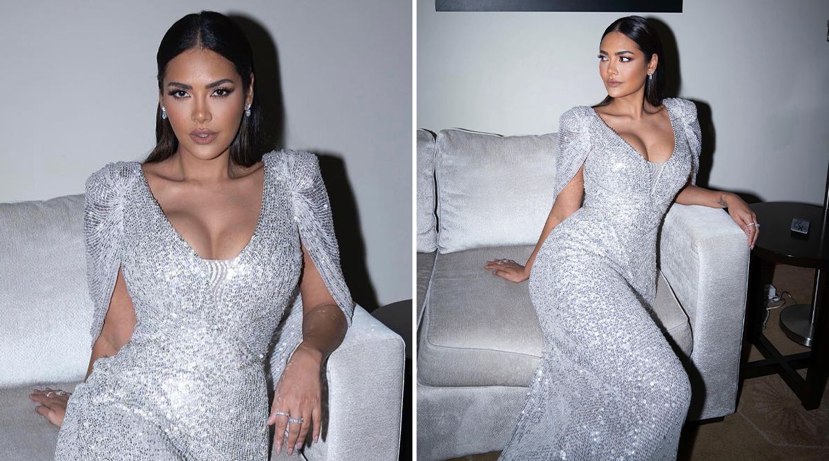 Esha Gupta dazzles in a deep-neck silver glittery shiny gown; Check out jaw-dropping pictures!