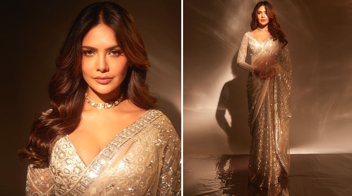 Hot! Esha Gupta Shines Like DIVA, Stuns In A Dazzling Silver Blingy Saree With Deep Neckline Blouse! (View Post)