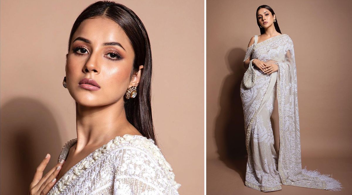 Shehnaaz Gill makes her way straight into our hearts wearing ivory colored zari saree by Manish Malhotra