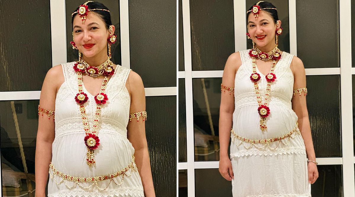 Gauahar Khan's Breathtaking GODH BHARAI Look In A White Kurti Accessorized With Floral Jewellery Will Make You Fall In Love With Her Fashion Statements! (View Pic)