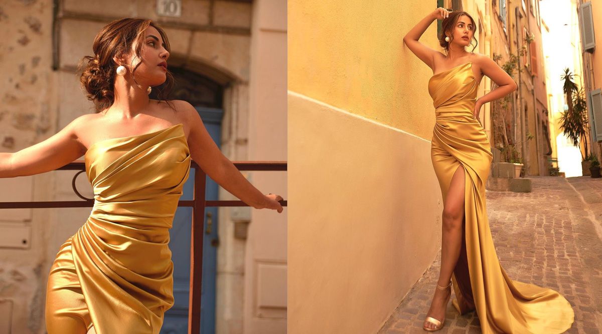 Hina Khan shines in her gold asymmetric gown; see photos