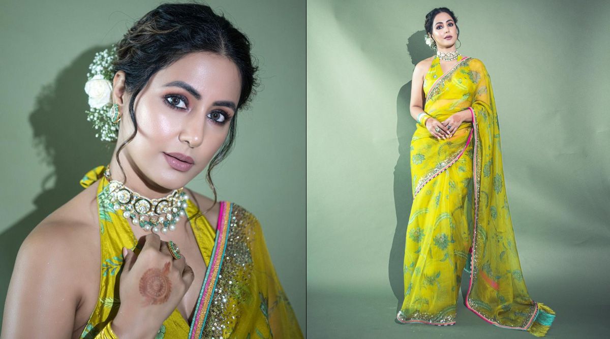 Television actress Hina Khan slaying saree look in dazzling yellow chiffon Saree; See More PICS!