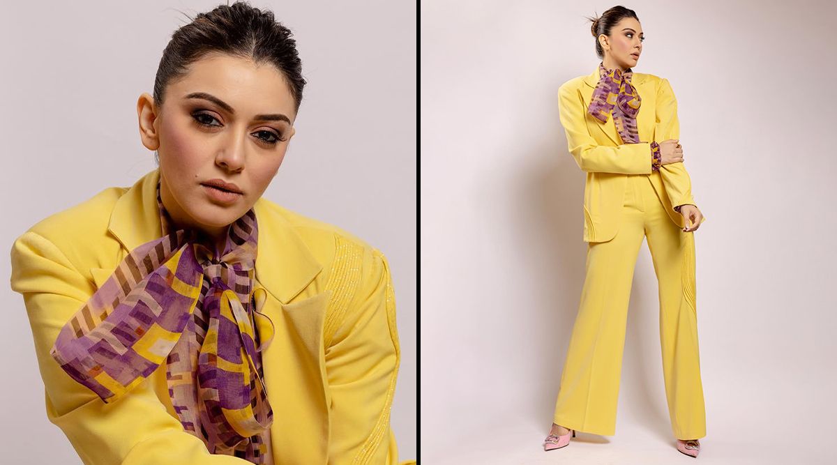 Hansika Motwani aces a BOSSY look in a  pantsuit & blazer for the promotions of her upcoming show