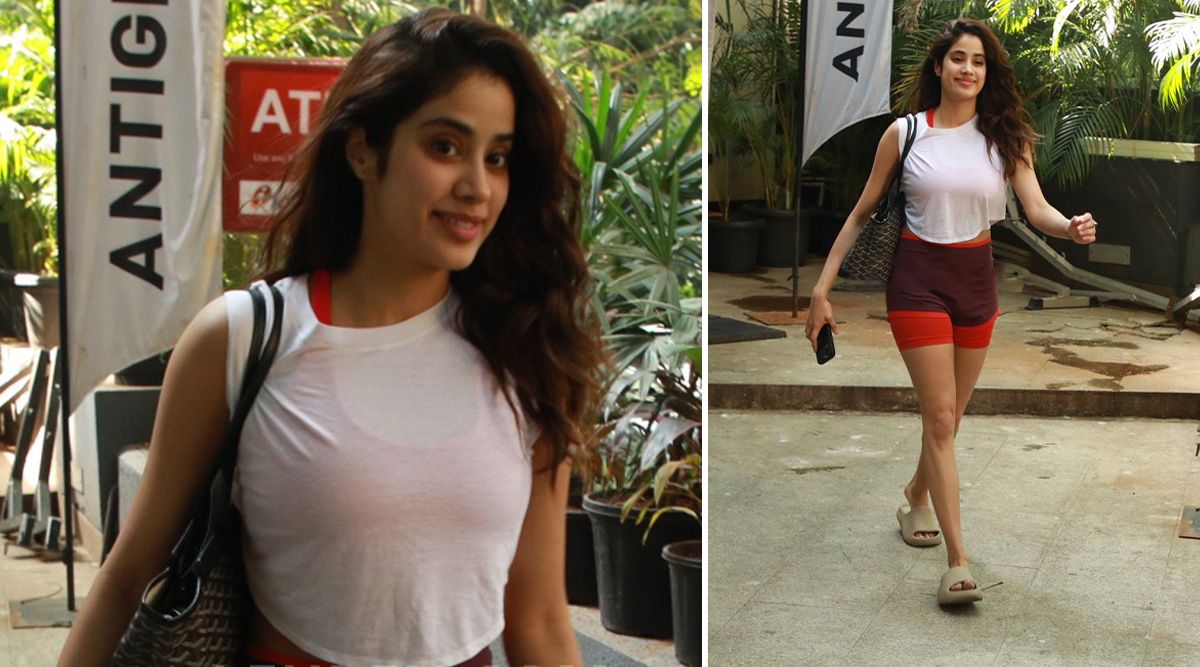 Janhvi Kapoor’s breathtaking white crop top and maroon shorts, stepping out from the gym. Receiving love from the fans. Insights!