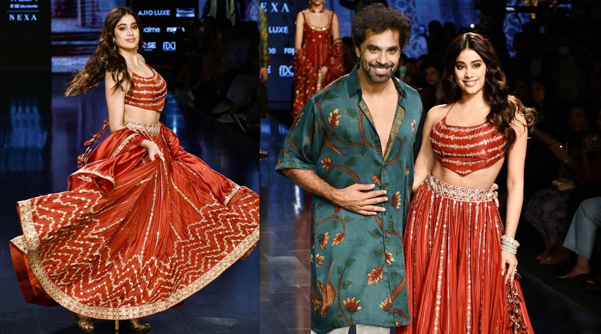 Janhvi Kapoor turns showstopper a stunning crimson embroidered lehenga by Punit Balana at FDCI x Lakme Fashion Week