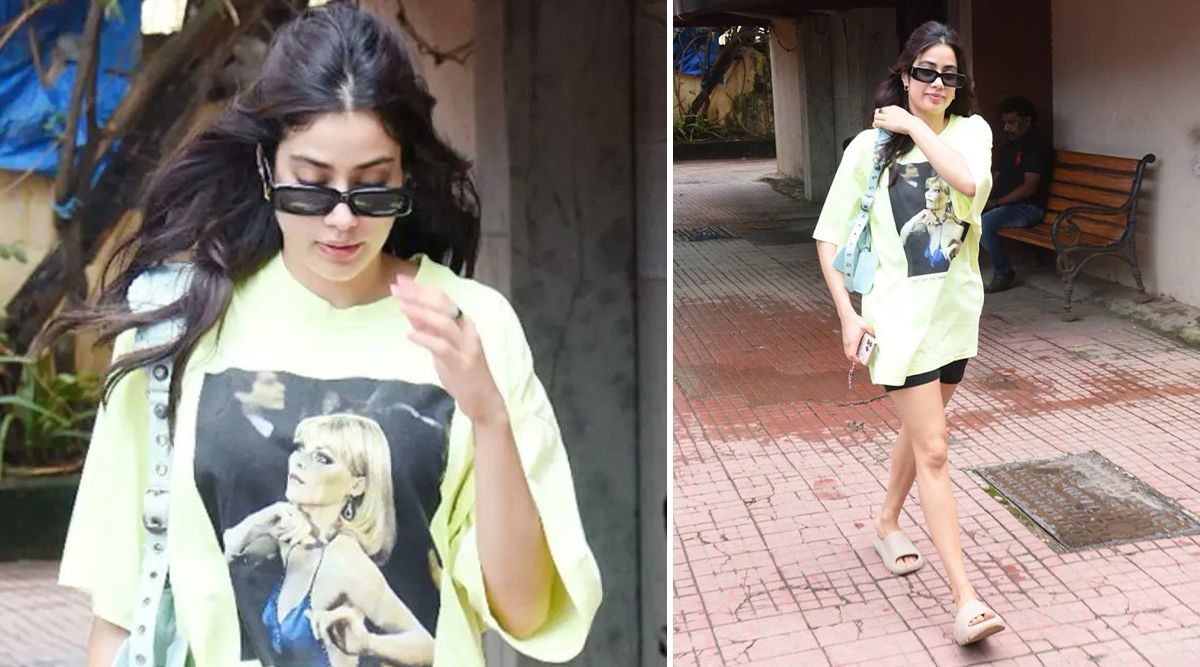 Janhvi Kapoor takes a break from heavy wear and opts for an oversized T-shirt paired with cycling shorts