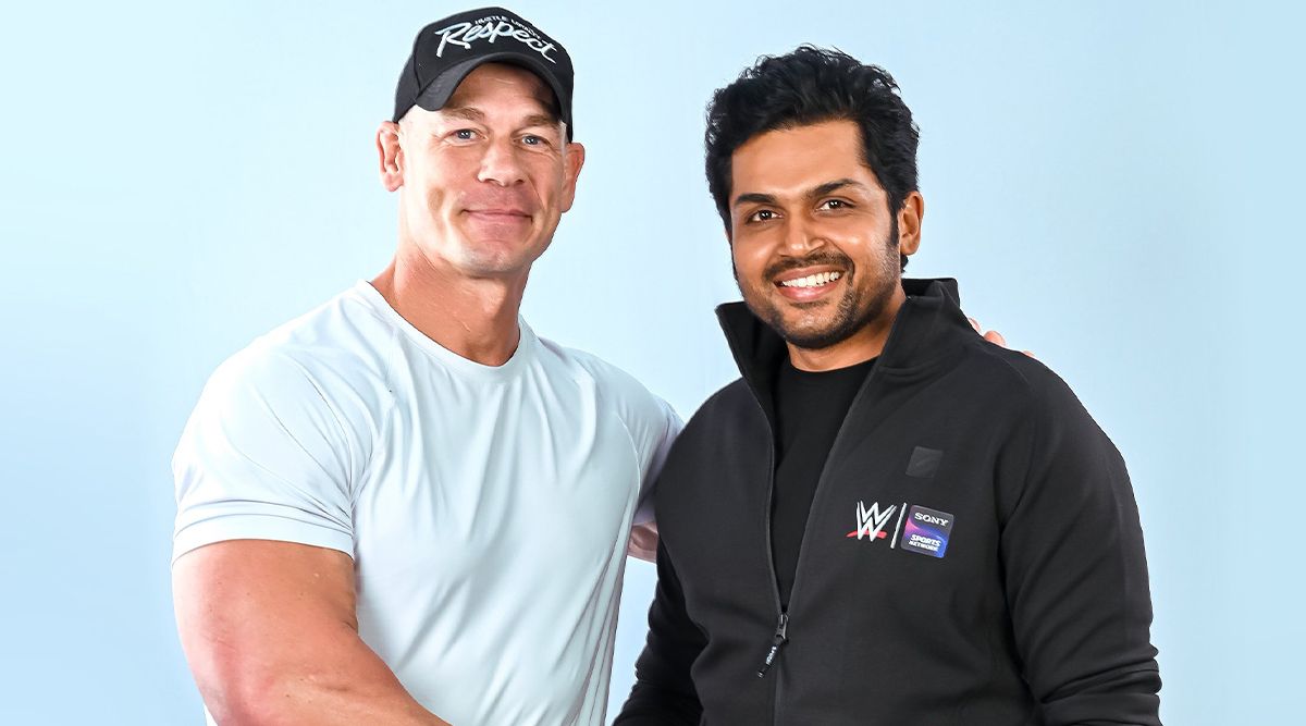 Hollywood Actor And Wrestling Champion John Cena Poses With Karthi As He Visits India For A Match (Watch Video)