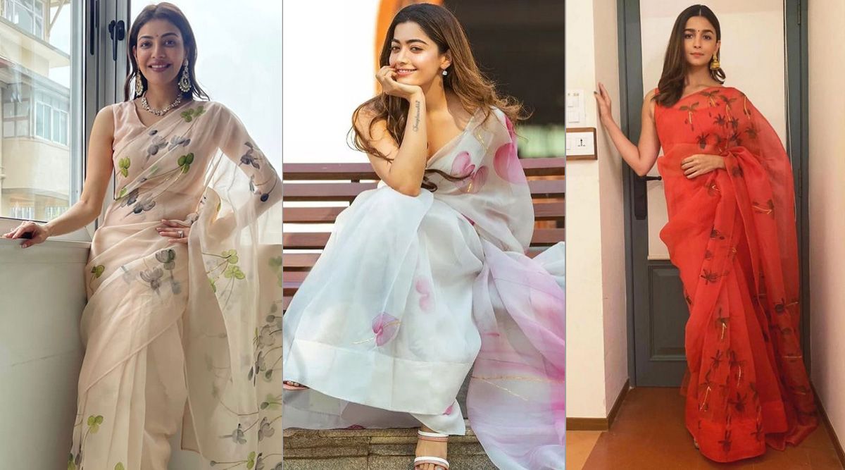Take lessons from Kajal Aggarwal, Rashmika Mandanna and Alia Bhatt on how to rock an organza floral print saree