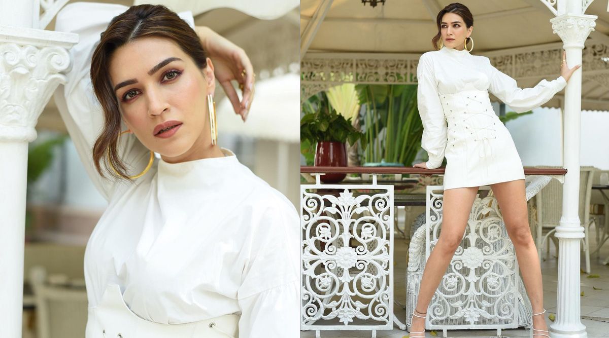 Kriti Sanon slays in all-white in an Missguided shirt and vegan leather skirt for Bachchhan Paandey promotions