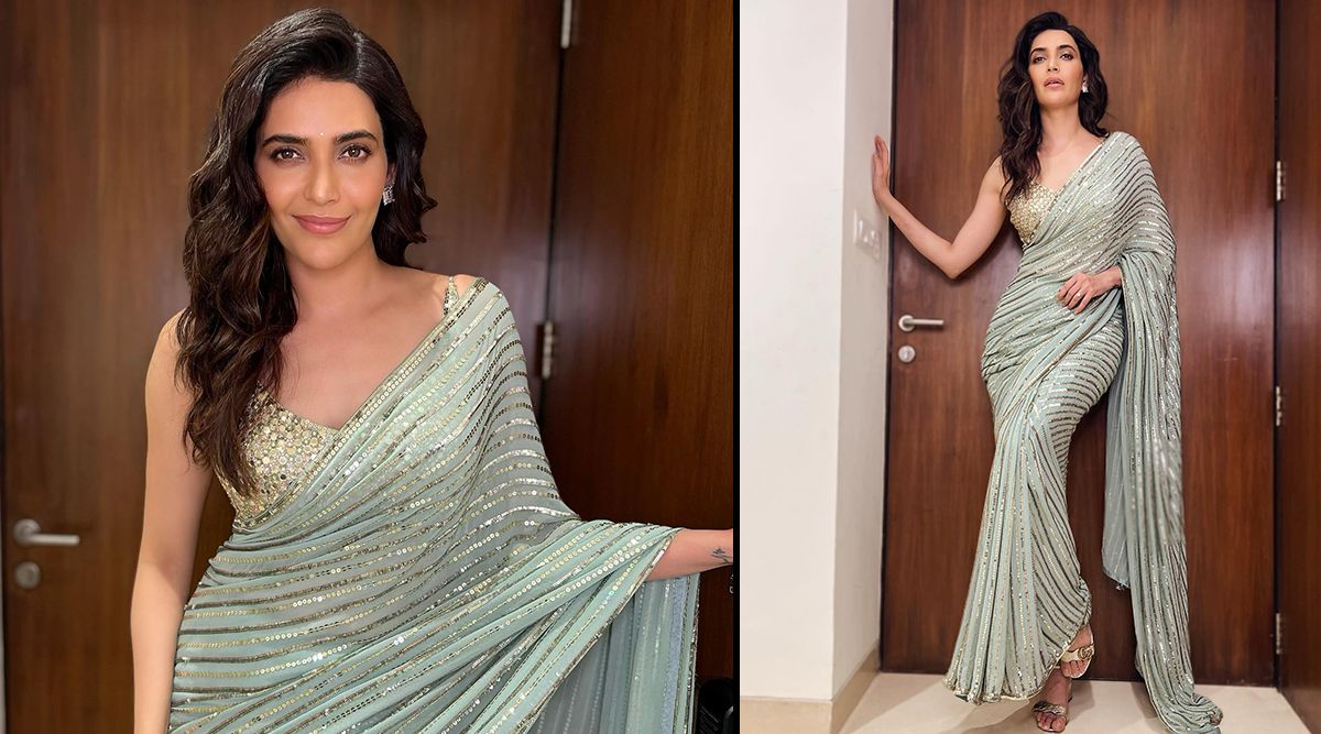 Television actress Karishma Tanna decks up in a Pastel Blue Chiffon Saree looking absolutely gorgeous; Check out!