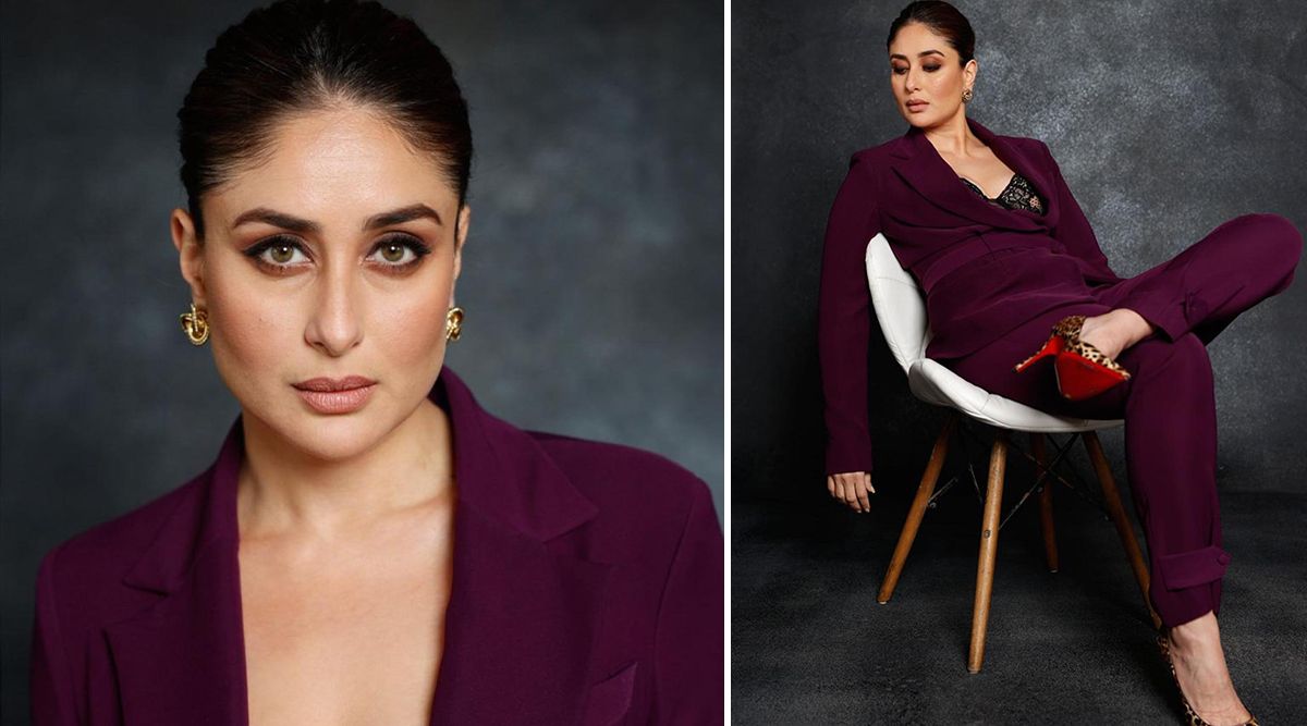 Kareena Kapoor amps up the glam quotient in a wine-color pantsuit by Alina Anwar Couture