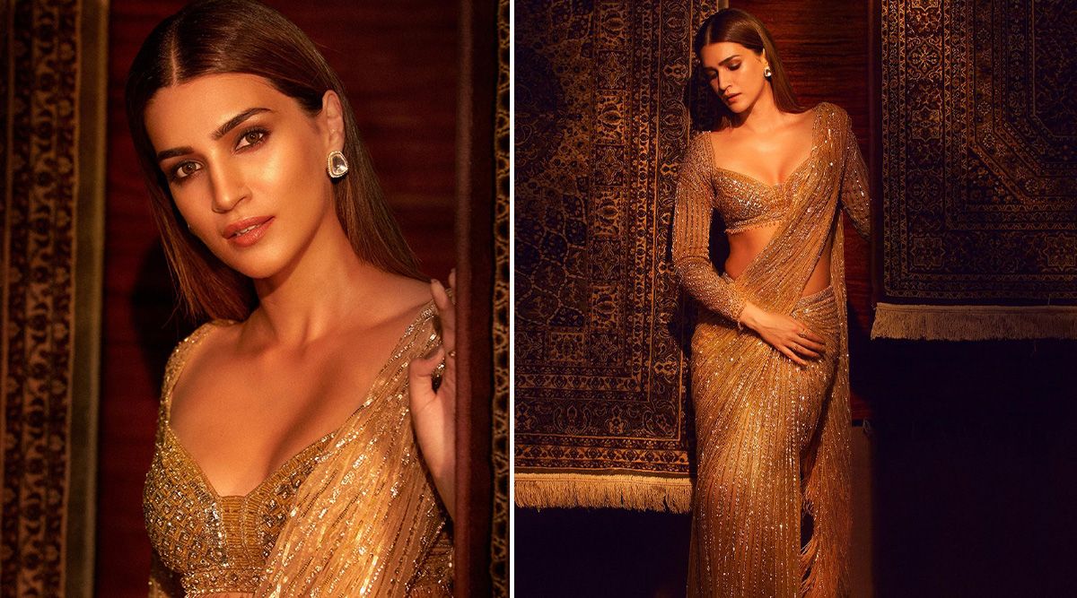 Kriti Sanon dazzles in a dreamy embellished gold saree by Falguni Shane Peacock