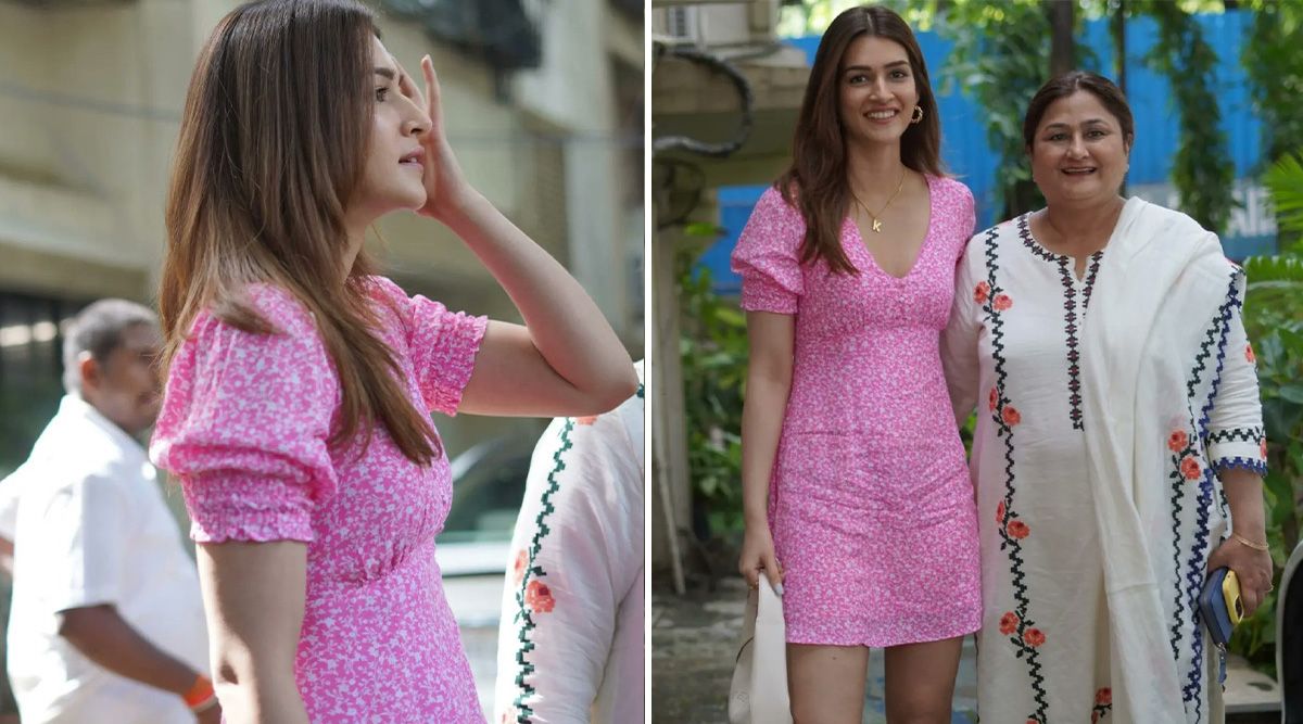 Kriti Sanon looks bubbly and cute in this pink printed mini dress