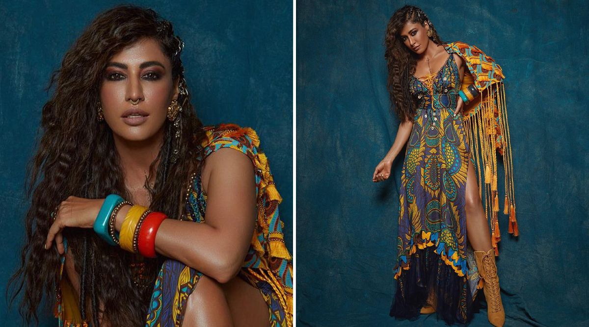 At Lakme Fashion Week, Chitrangda Singh makes a statement in a colorful backless fringe maxi dress with a thigh-high slit