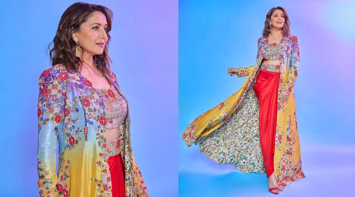 Madhuri Dixit looks drop dead gorgeous in a stunning multicoloured lehenga