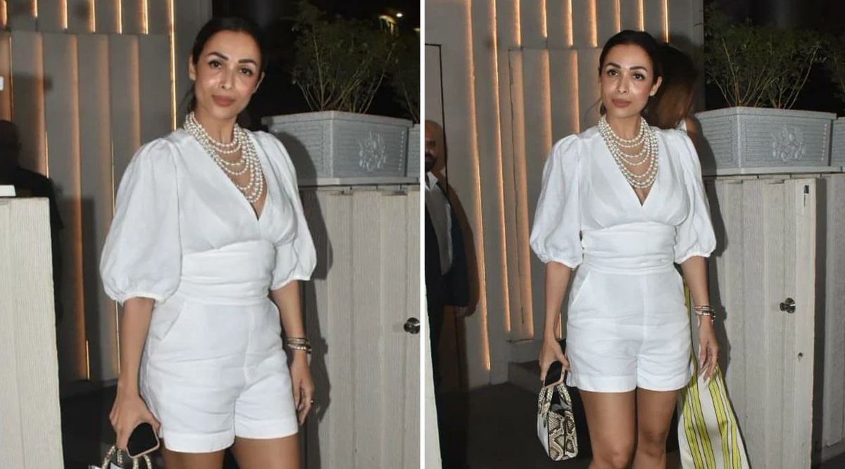 Malaika Arora looks dazzling in a white romper dress paired with a pearl necklace