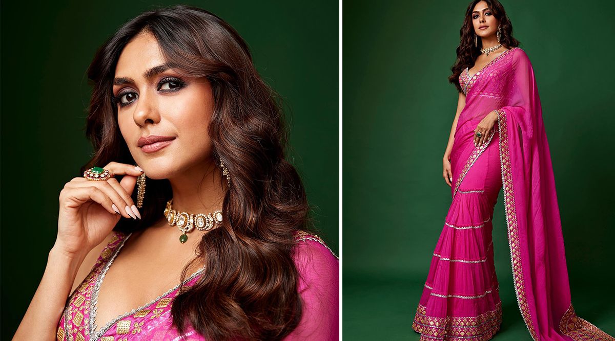 Mrunal Thakur exudes grace and elegance in a sheer silk pink saree
