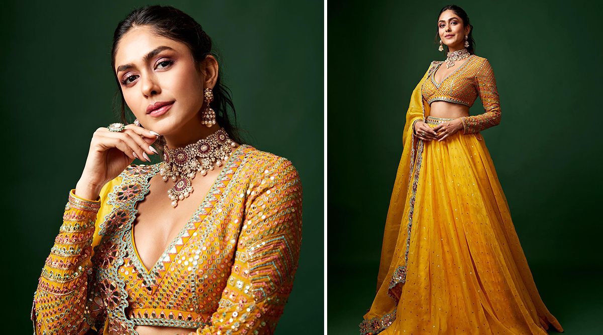 Mrunal Thakur has got us hooked to the screen by dropping pictures in a yellow organza lehenga by Vani Vat