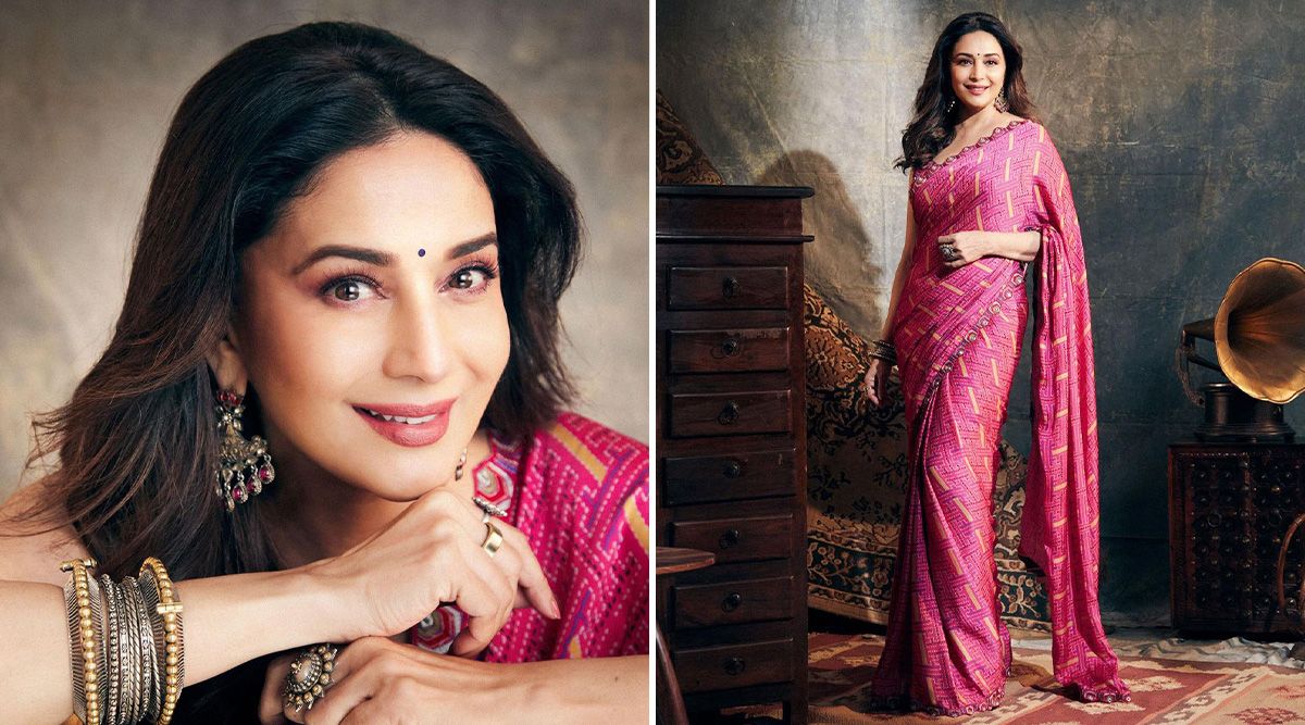 Madhuri Dixit as always has left everyone stunned as she goes Pink in Punit Balana saree for promotions