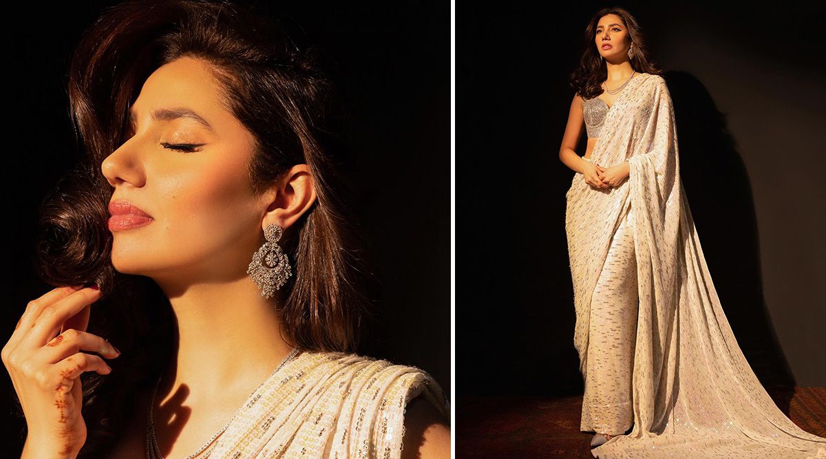 Mahira Khan’s ANGELIC LOOK in an ivory sequin saree by Elan; a perfect outfit for your next party appearance