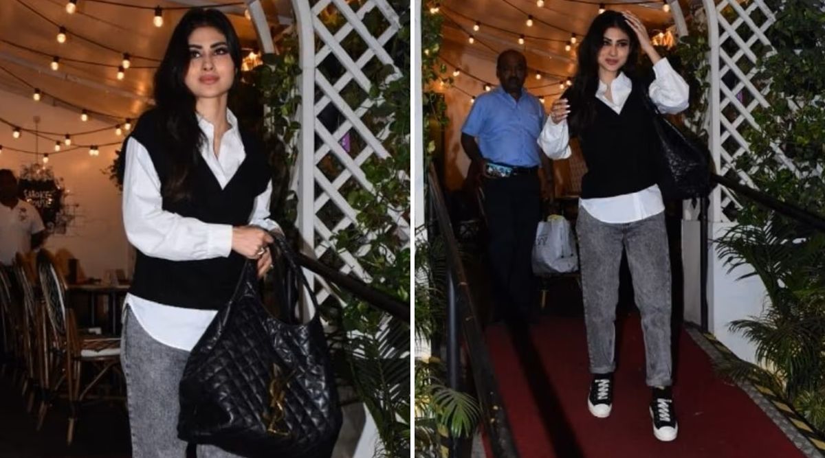 Mouni Roy in black vest, white shirt, grey demin pants, monochrome sneakers; Look at her Casual yet Chic outfit! 
