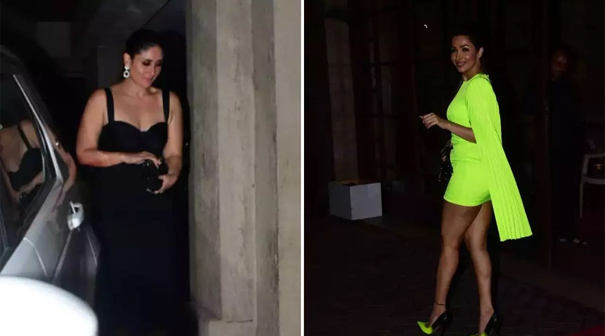 As they leave for a girls' night out, Malaika stuns in a neon outfit, while Kareena Kapoor is a beauty in a black bodycon dress