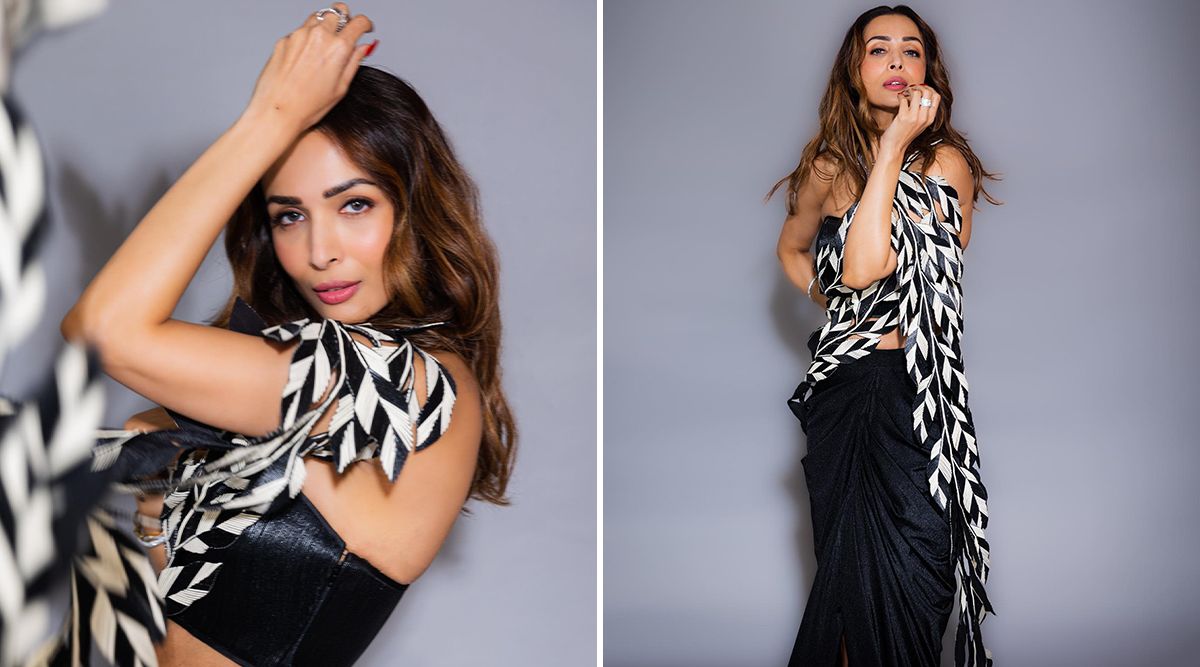 Malaika Arora washing away all out Mid Week blues in black, white metallic leaf cord saree;Check out her CAPTIVATING pics!