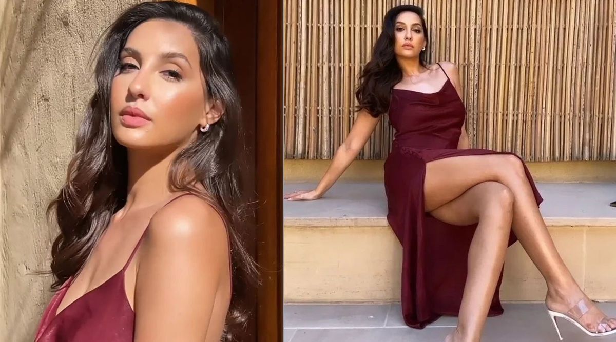 Nora Fatehi's sultry look in a maroon dress is a perfect valentine's day fit