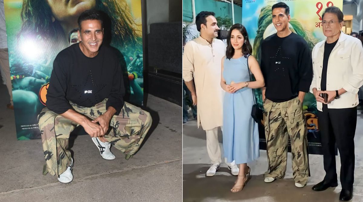 OMG 2: Akshay Kumar Arrives In Stylish Cargo Pants And Black T-Shirt For His Film Promotions Along With Yami Gautam And Pankaj Tripathi; Shows His Down to Earth Nature (Watch Video)
