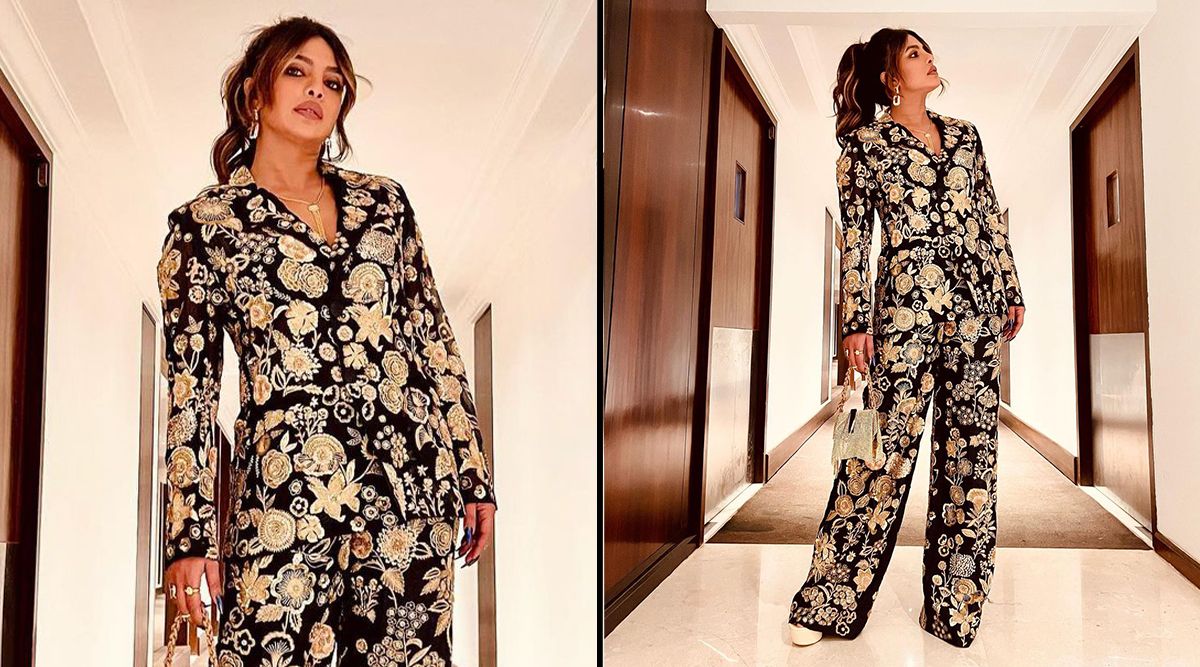 Daddy's  Girl Priyanka Chopra in a Rahul Mishra pantsuit shows she's always a stylish golden girl; Yay or Nay?