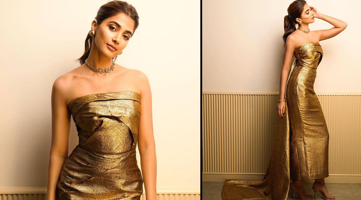 Pooja Hegde sets the internet on fire as she serves goddess vibes in this golden metallic gown