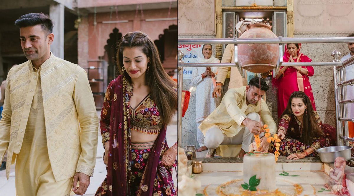 Payal Rohatgi and Sangram Singh visit an 800-year-old Lord Shiva temple to ask for blessings before getting married
