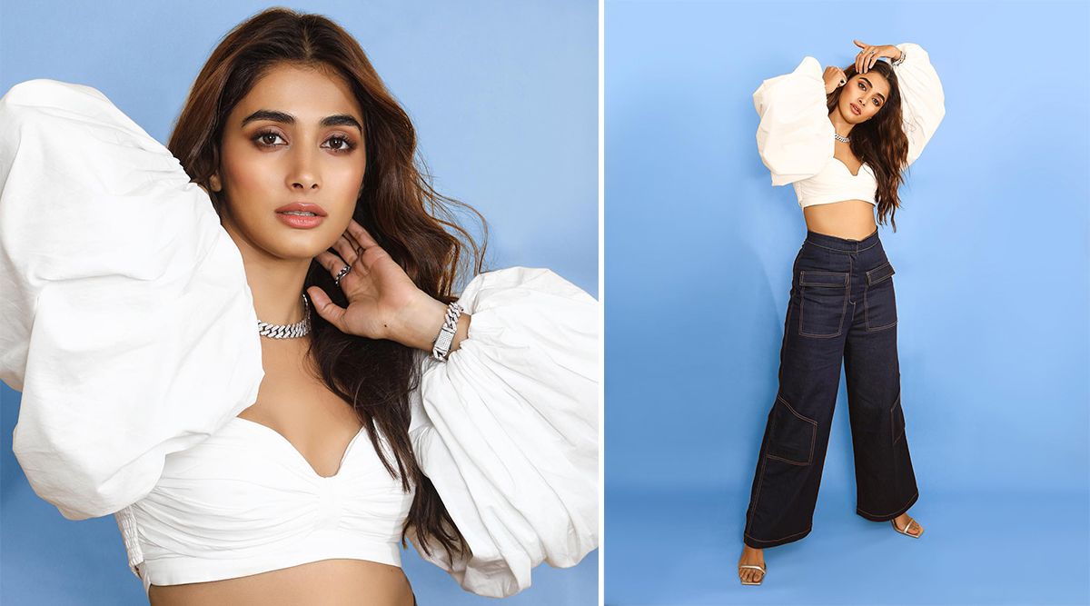 Pooja Hegde looks drop-dead gorgeous in a white puffy crop top and flared jeans; shares pictures on Instagram
