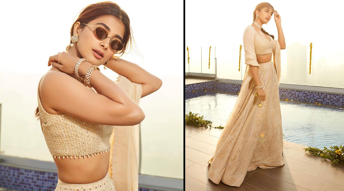 Actress Pooja Hegde's ivory white lehenga is perfect for a bride's made looks; SEE PICS!
